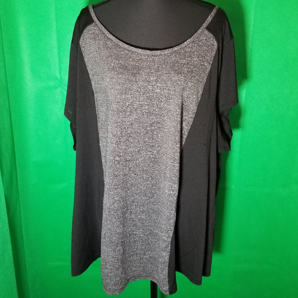 Lane Bryant Womens Plus 22/24 Black Gray Semi Sheer Blouse Goth Grunge Retro
